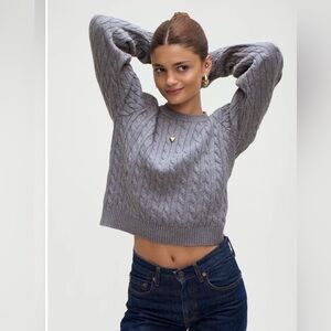 Frankies Bikinis Varsity Cable Knit Sweater – Rain Cloud large